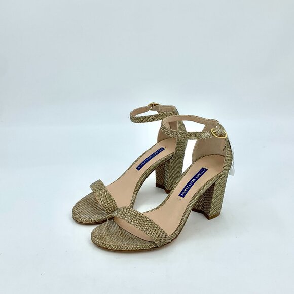 H15286 Stuart Weitzman Size 34 Gold Strap Chunky Heeled Sandals Slightly Worn - Picture 1 of 8
